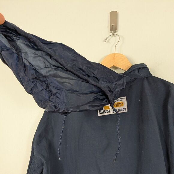 Vtg Georgia Tech 1/2 Zip Pullover Jacket XL Blue 90s Logo Windbreaker GT Hood - Picture 6 of 14